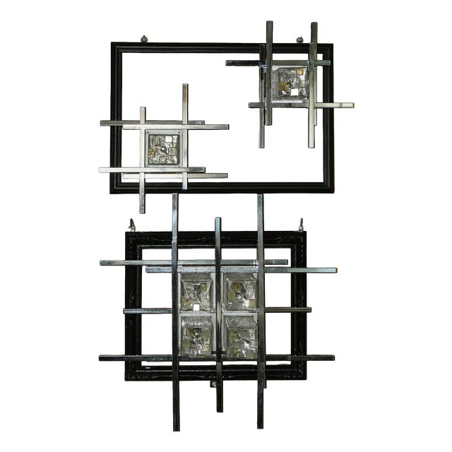 Vintage Murano Glass and Steel Wall Lamps by Albano Poli for Poliarte, 1960s, Set of 3 For Sale