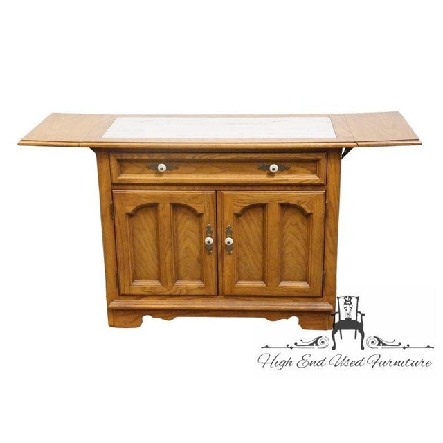 Thomasville Furniture Homecoming Collection Solid Oak Rustic Country Style 56" Drop Leaf Server Buffet W. Granite Top For Sale - Image 14 of 18