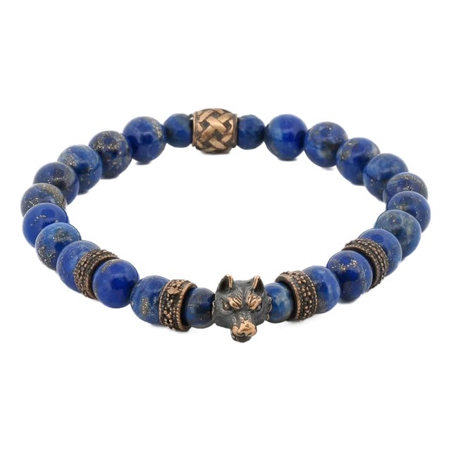 Lapis Lazuli Stone Powerful Wolf Courage Beaded Bracelet For Sale