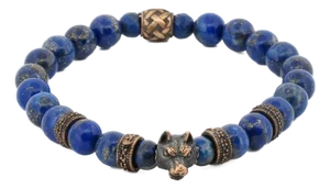 Lapis Lazuli Stone Powerful Wolf Courage Beaded Bracelet
