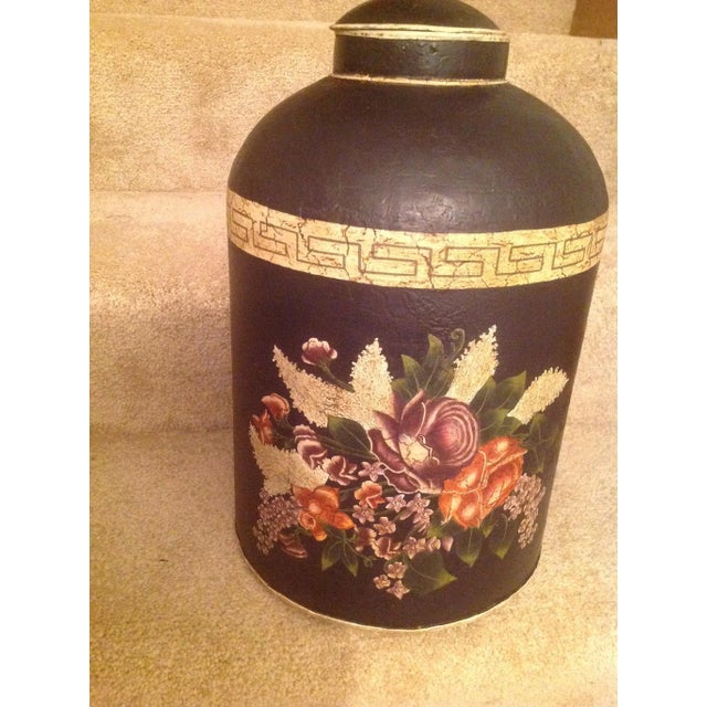 English Black Floral Design Tea Caddy For Sale - Image 9 of 13