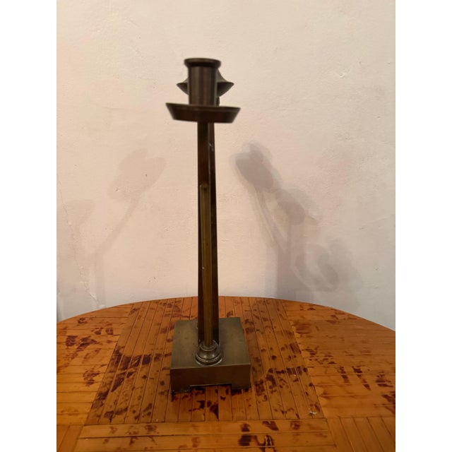 Arts & Crafts Dutch Amsterdam School Arts and Crafts 1910 Pair of Brass Candleholders For Sale - Image 3 of 15