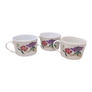 1960s 3 Cups Limoges Raynaud Ceralene Dioraflor Tea Coffee Mioraflor Floral France For Sale