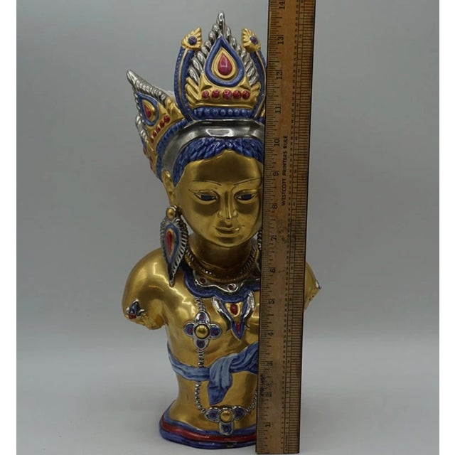 Edoardo Tasca Capodimonte Italy Porcelain Buddhist Deity Bust 24k Gold 13" LTD For Sale - Image 4 of 8