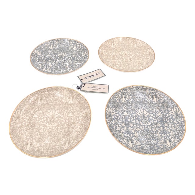 Morris & Co. Strawberry Thief Porcelain Dessert/Appetizer Plates Set of 4 For Sale