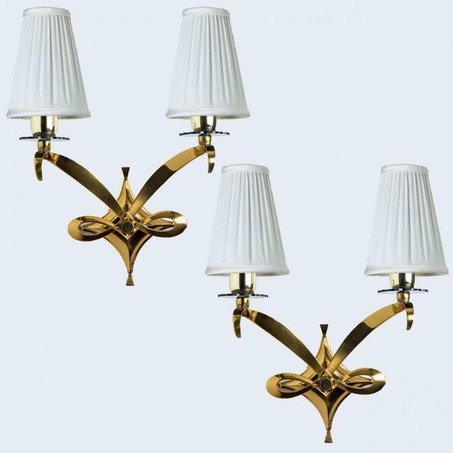 1950s Gold and Brass Wall Sconces from Leleu, 1960s, Set of 2 For Sale - Image 5 of 18