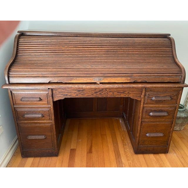 This grand roll top desk was presented as a gift to a pastor by his congregation in Hamilton, Lanarkshire, Scotland in...