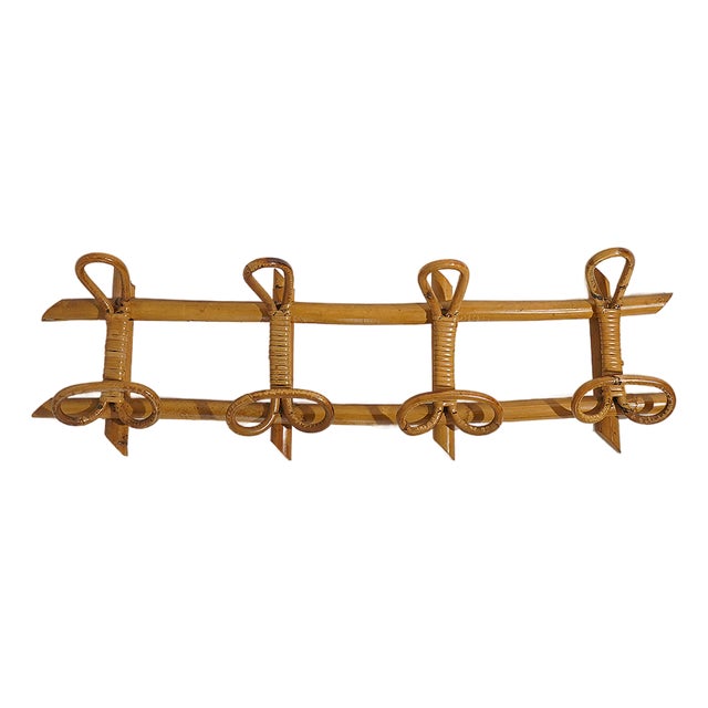 Wall Coat Rack in Rattan and Woven Wicker, 1960s For Sale