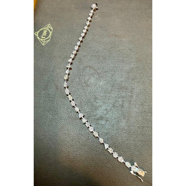 Silver 5 Carat Diamond Bracelet in 18k White Gold, Pear & Trillion Cuts For Sale - Image 8 of 8
