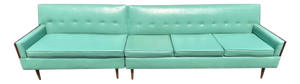 Mid-Century Modern Turquoise & Walnut 2-Piece Sectional Sofa