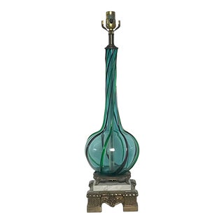 Vintage Murano Italian Blue Art Glass Table Lamp For Sale