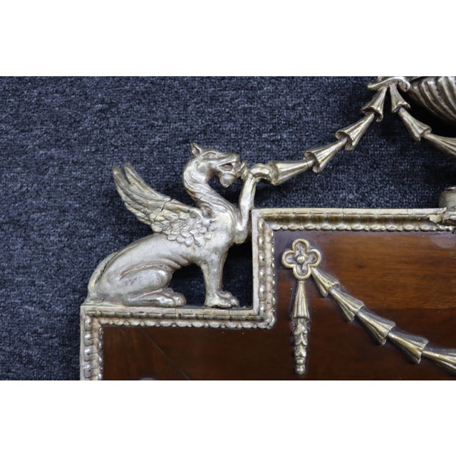 Brown Antique Federal Style Mahogany & Silver Gilt Wall Mirror With Griffins For Sale - Image 8 of 11