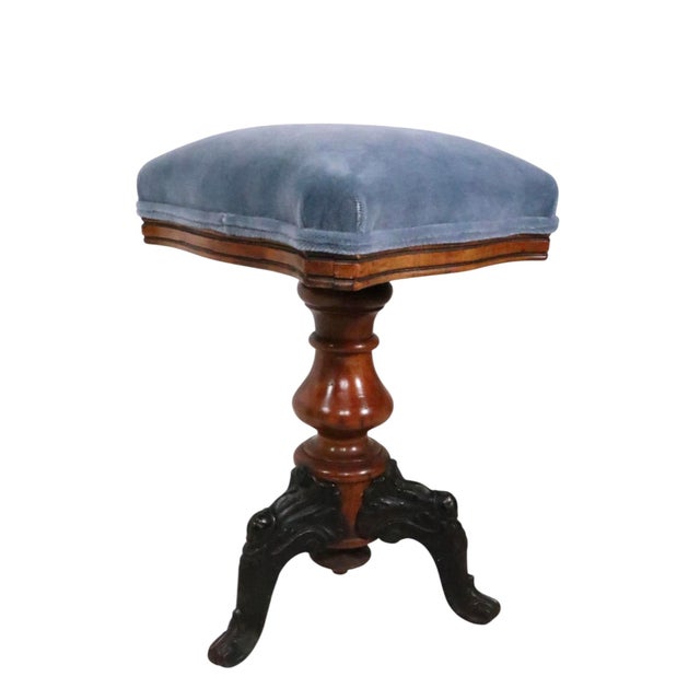 Blue 19th Century Adjustable Victorian Organ Stool For Sale - Image 8 of 11