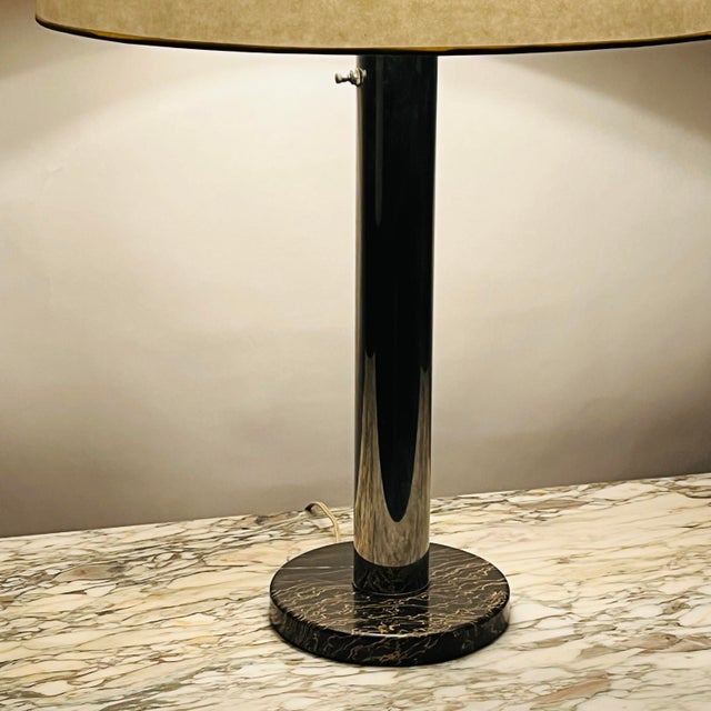 Chrome Large 1940s Bauhaus or Art Deco Style Chrome and Marble Table Lamp For Sale - Image 8 of 12