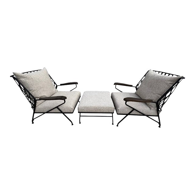 1950s Pair of Italian Maurizio Tepestini Wrought Iron Chairs and Ottoman For Sale