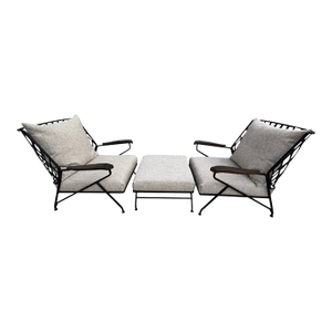 1950s Pair of Italian Maurizio Tepestini Wrought Iron Chairs and Ottoman