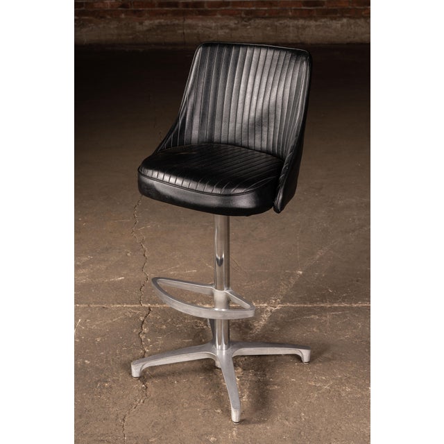 Pair of MCM Black Vinyl Swivel Chairs For Sale - Image 4 of 6