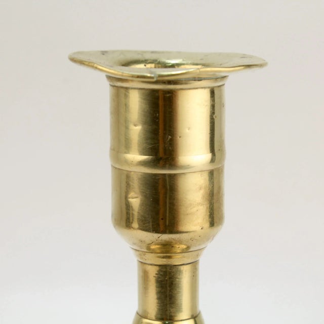 Antique 18th Century George II English Brass Petal Base Single Candlestick For Sale In Philadelphia - Image 6 of 13