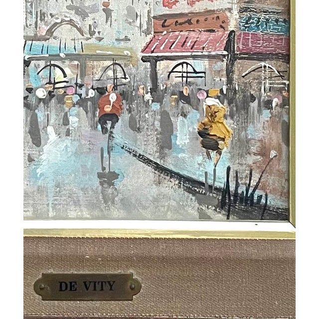 Wood 1960s De Vity Impressionist Cityscape View of Paris Signed Painting For Sale - Image 7 of 8