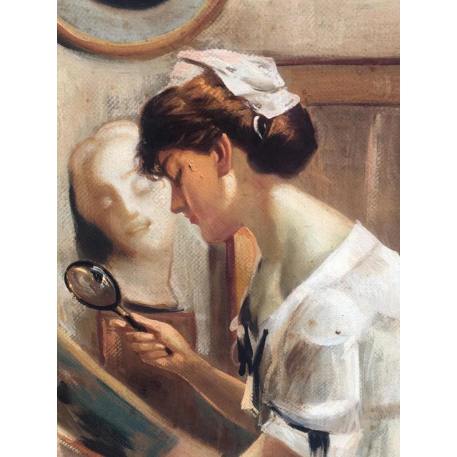 Lady Reading, French School, Oil on Canvas, Framed For Sale - Image 8 of 9