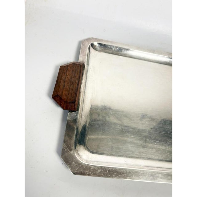 Art Deco Silver-Plated Metal and Wood Tray, France, 1910s For Sale - Image 5 of 9