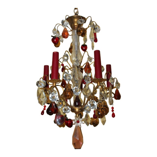 1890 French Antique Louis XV Bronze W/ Murano Crystal Fruit Chandelier For Sale