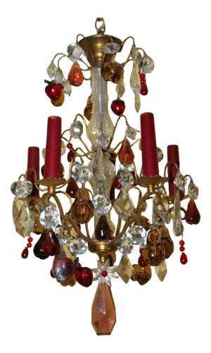 1890 French Antique Louis XV Bronze W/ Murano Crystal Fruit Chandelier