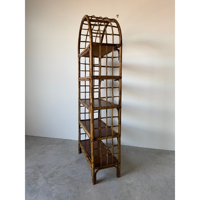 1970's Vintage Coastal Bamboo Rattan Arched Etagere Shelf For Sale In Miami - Image 6 of 14