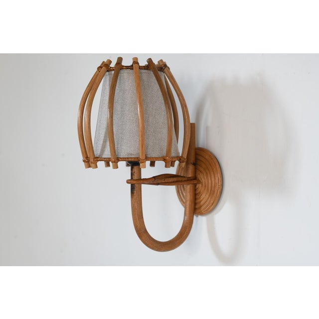 Contemporary Pair of Bent Rattan Wall Sconce For Sale - Image 4 of 10