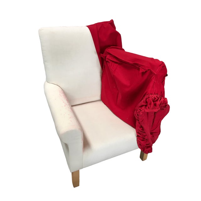 Late 20th Century Late 20th Century White Muslin Lounge Armchair with Red Cover and Skirt For Sale - Image 5 of 12