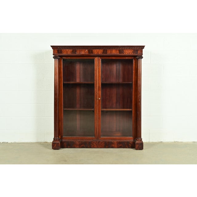 R. J. Horner Style American Empire Flame Mahogany Glass Front Double Bookcase, Circa 1880s For Sale - Image 10 of 10