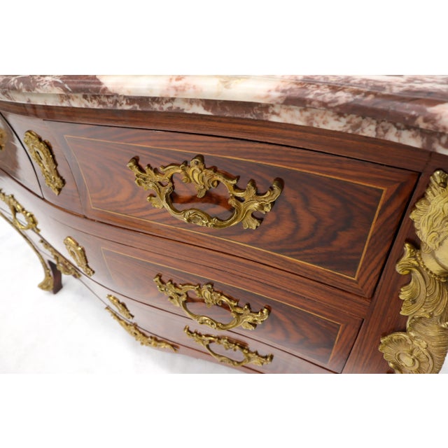 Bombe French Marble Top Bronze Ormolu Louis XV Style 4 Drawers Dresser Commode For Sale - Image 10 of 13
