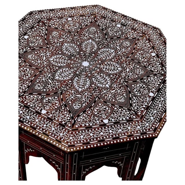 Indian Rosewood Octagonal Side Table with Floral Inlay For Sale - Image 3 of 5