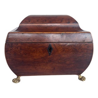 English Burr Yew Tea Caddy For Sale