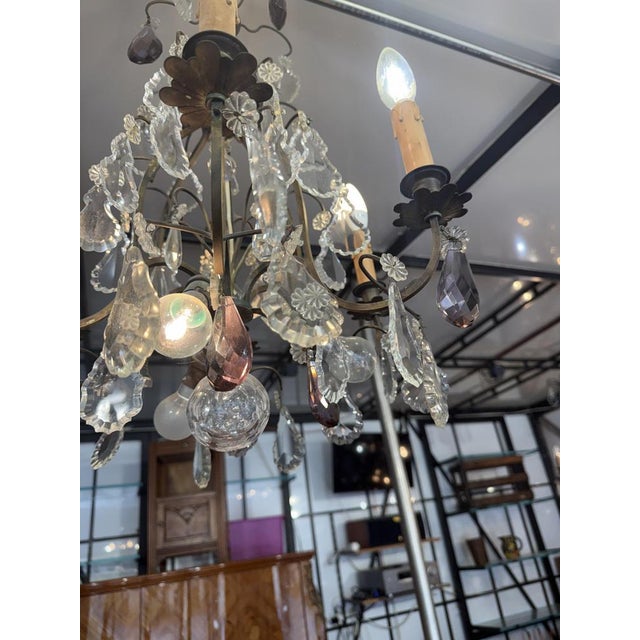 Louis XV 9-Light Cage Chandelier with Crystal Drops For Sale - Image 3 of 9