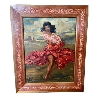 Yves Diey, Dancer, Oil on Canvas, Framed For Sale