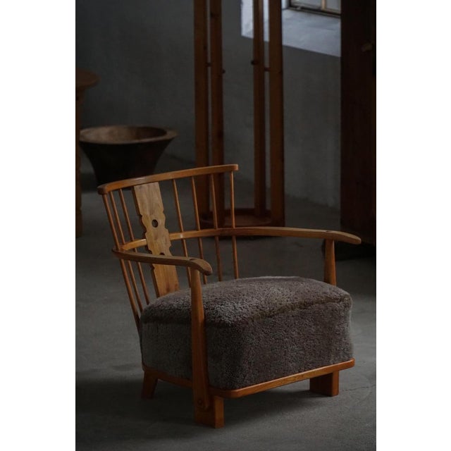 Lounge Chair in Elm and Lambswool from Fritz Hansen, 1940s For Sale - Image 9 of 18