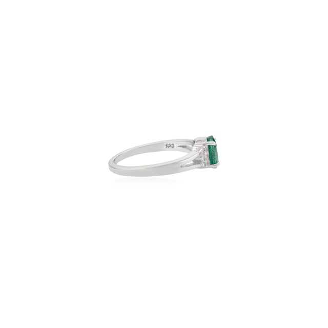 Not Yet Made - Made To Order Minimalist Oval Cut Emerald & Diamond Split Shank Statement Ring in 925 Silver - Size 7 For Sale - Image 5 of 10