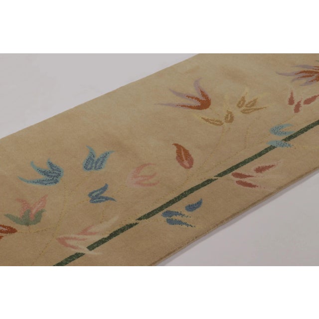 2010s Rug & Kilim’s Extra-Long Chinese Art Deco-Style Custom Runner, Beige With Floral For Sale - Image 5 of 10