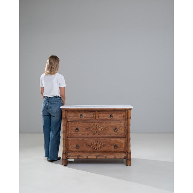 1900s French Faux Bamboo Chest of Drawers With Marble Top For Sale - Image 18 of 18