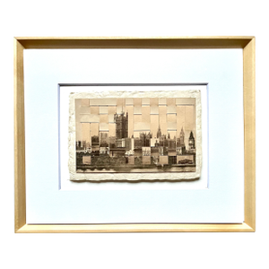 View of Parliament, London - Hand Cut & Woven Vintage Photo Postcards, Framed