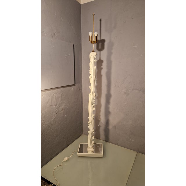 Vintage Floor Lamp in White Lacquered Wood with Floral Decorations from Fontana Arte, 1940s For Sale - Image 11 of 15