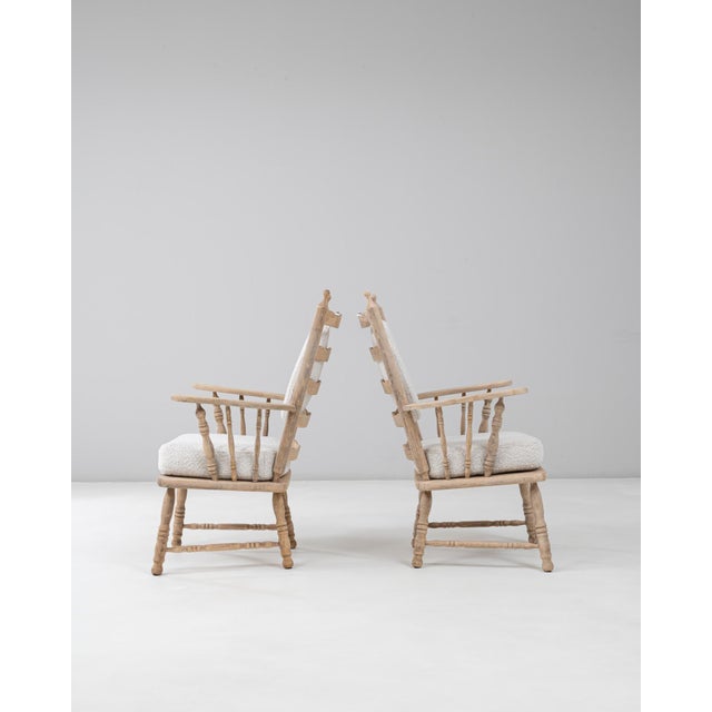 20th Century French Oak Spindle Back Armchairs With Round Bouclé Cushion - A Pair For Sale - Image 4 of 18