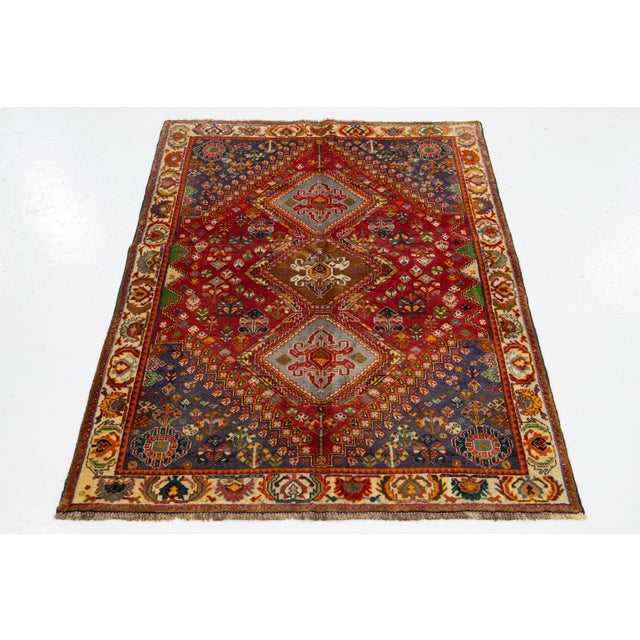 Red Vintage Shiraz Scatter Wool Rug With Allover Geometric Design For Sale - Image 9 of 9