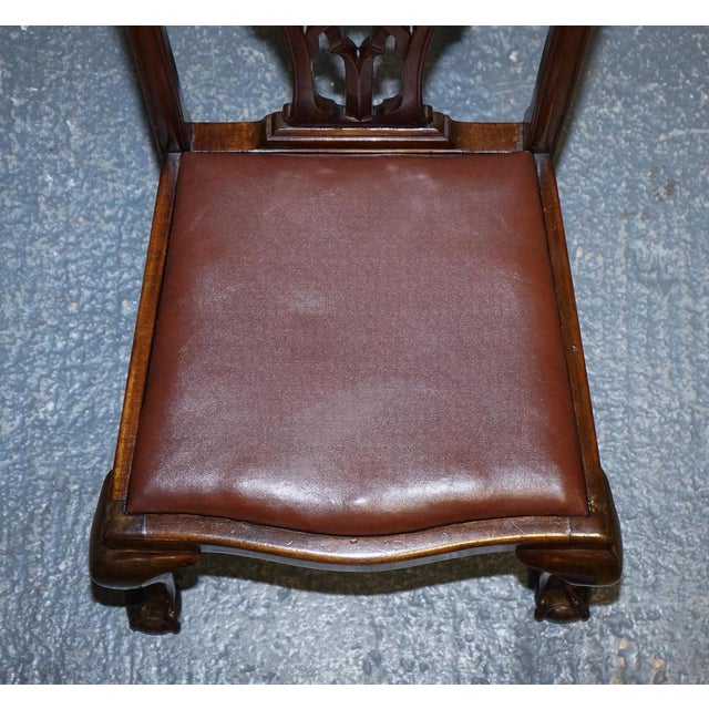 James Phillips Chippendale Claw & Ball Side Dining Desk Leather Chairs, 1890s For Sale - Image 5 of 18