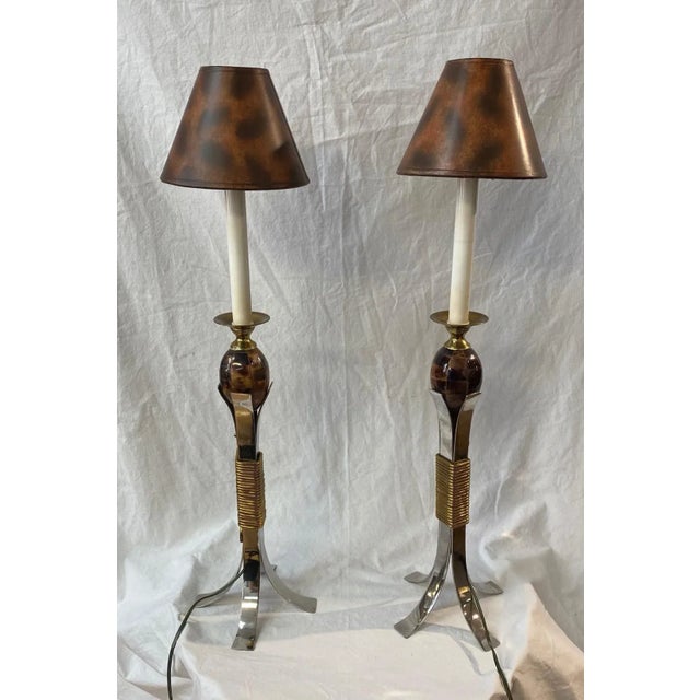 Maitland Smith Lamps With Marble, Brass, and Steel - a Pair For Sale - Image 11 of 11