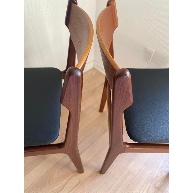 Danish Teak and Faux Leather Dining Chairs by Erik Buch for Oddense Maskinsnedkeri / O.D. Møbler, Denmark, 1960s, Set of 2 For Sale - Image 11 of 18