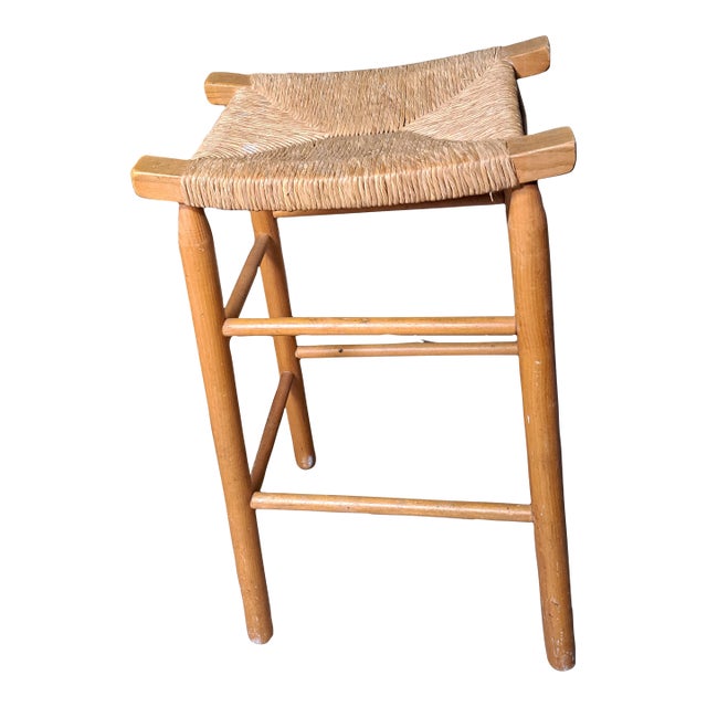 Mid Century Modern 1960s Rush Tall Wood Stool Birch For Sale
