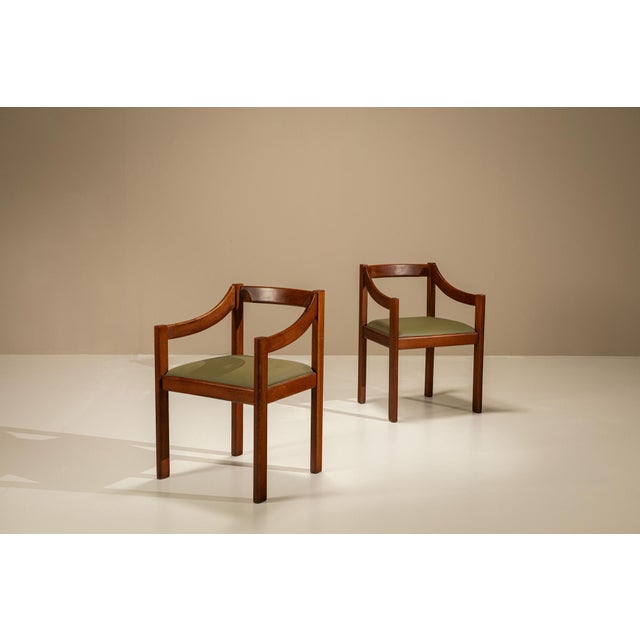 1970s Dining Chairs in Stained Ash and Green Leatherette, Italy, 1970s, Set of 6 For Sale - Image 5 of 13