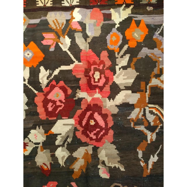 Vintage Caucasian Karabagh Kilim, Flat-Woven Wool, Allover Floral Pattern, Chocolate & Red, 7x13 For Sale - Image 14 of 15